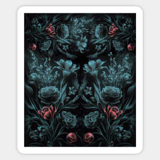 Mysterious Garden Dark flower pattern, nature, pastel, floral, red, spring, pastel Sticker